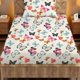 IVAZA White Geometric 180 TC Single Bedsheet with 1 Pillow Covers-image-61