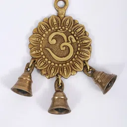 Exotic India Gold-Toned Om Hanging Bell Brass Pooja Essentials-17