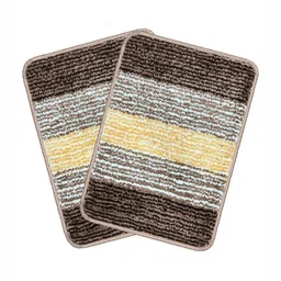 bsb home Brown & Yellow 2 Pieces Textured Striped Anti Skid Doormats-image-32