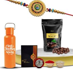 Best Brother Rakhi Combo with Bottle & Roli Chawal , coin and greeting card Set-image-19