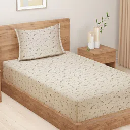 SWAYAM Brown & Green Floral 250 TC Queen Bedsheet with 1 Pillow Covers-image-96