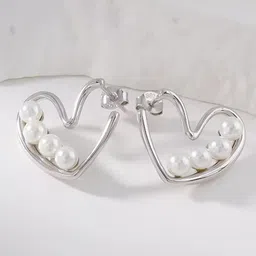 MADDY SPACE Silver-Plated Pearls Beaded Heart Shaped Korean Drop Earrings-31