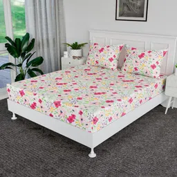 RUBOXA Pink & Yellow Ethnic Motifs 144 TC King Bedsheet with 2 Pillow Covers-image-5