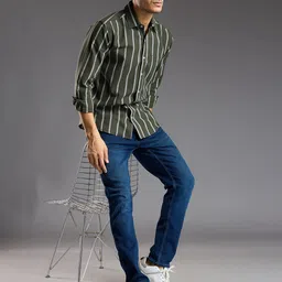 R.Code by The Roadster Lifestyle Co. Men Classic Fit Vertical Striped Cotton Casual Shirt-image-12