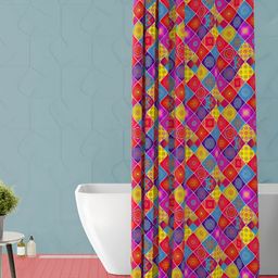ArtzFolio Red and Yellow Geometric Printed Waterproof Shower Curtain-15