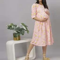 Mammas Maternity Women Floral Print Maternity A-Line Midi Dress-image-58