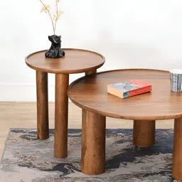 Furnliv 2Pcs Brown Wooden Round Nesting Tables-33