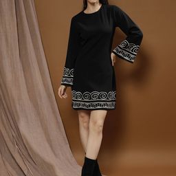 Boho By Athena Bohemian Embroidered Choker Neck Bell Sleeve Scuba Sheath Dress-image-96