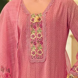 Varanga Geometric Printed Square Neck Thread Work Pure Cotton Kurta With Trouser & Dupatta image 3