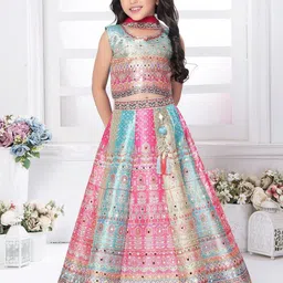 JAY NAGNATH FAB Girls Printed Mirror Work Ready to Wear Lehenga & Blouse With Dupatta-54