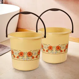 Kuber Industries Cream & Orange 2 Pieces Floral Printed Lightweight Buckets 18 L Each-58