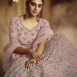 Fusionic Embroidered Net Semi-Stitched Lehenga & Unstitched Blouse With Dupatta image 4