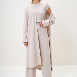 Trend Alacati stili Ribbed Round Neck Top With Trouser & Coat Co-Ords-picture-53