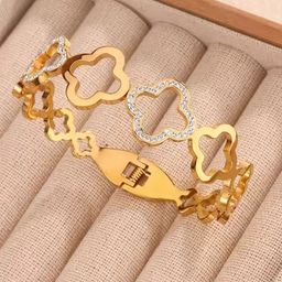 STYOLLO Women Enamelled Gold-Plated Clover Design Bangle-Style Bracelet-image-87