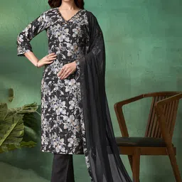 AMRUTVARSHA CREATION Women Floral Embroidered Pure Cotton Kurta with Trousers-image-57