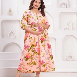 Fasnesio Women Floral Printed Maternity Cotton Anarkali Kurta-31