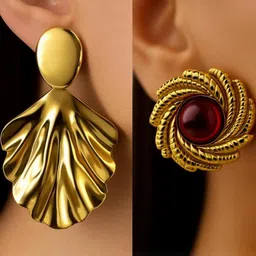 ISHTAARA Gold-Plated Artificial Stones and Beads Stainless Steel Earrings-picture-47