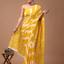 Crafts Moda Striped Pure Cotton Handloom Block Print Saree-picture-12