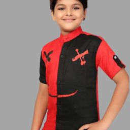 FASHION GRAB Boys Classic Fit Colourblocked Band Collar Cotton Casual Shirt-image-63