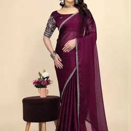 Zenophily Embroidered Pure Chiffon Saree With Unstiched Blouse Piece-picture-47
