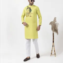 PulseIQ Men Lime Green Kurtas-image-95