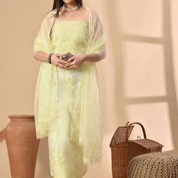 THE WEAVERS SHOP BY RAAVI Floral Embroidered Sequinned Organza Unstitched Dress Material-image-29