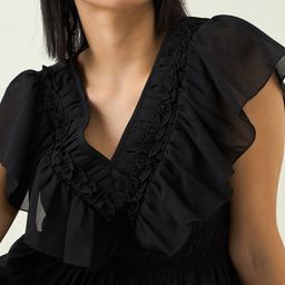 aayu Flutter Sleeve Georgette Fit & Flare Midi Dress image 5