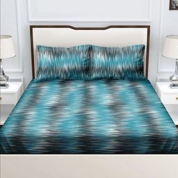Myntra Elegant Homes Blue & Black Ethnic Motifs 160 TC Queen Bedsheet with 2 Pillow Covers-image-46