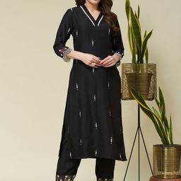 MOKOSH Women Embroidered Regular Thread Work Kurta with Trousers-image-58