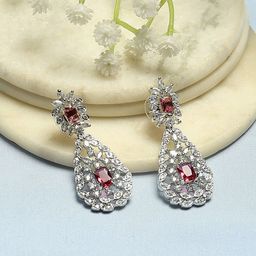 Biba Silver-Plated Artificial Stones Studded Teardrop Shaped Drop Earrings-image-49