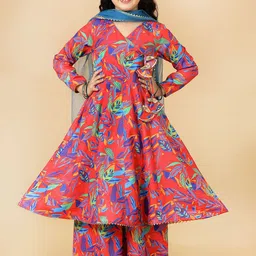 A.T.U.N. Girls Floral Printed Gotta Patti Angrakha Anarkali Kurta with Palazzos & Dupatta-image-80