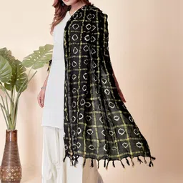 EBADAT Printed Black Cotton Dupatta image 4