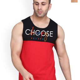 SLOWLORIS Pack Of 2 Printed Round Neck Bio-Wash Cotton Gym Vests-picture-32