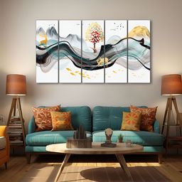 The Castle Decor White & Yellow 5 Pieces Printed Wall Art-image-117