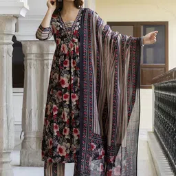 Anouk Women Floral Printed Empire Aari Work Pure Cotton Kurta with Pyjamas & Dupatta-picture-44