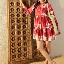 MABISH by Sonal Jain Print Tie-Up Neck Layered Fit and Flare Dress-picture-18
