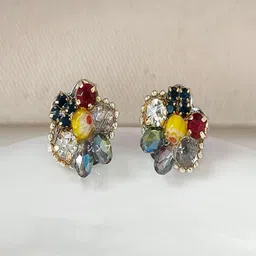 AQUASTREET Gold-Plated Artificial stones studded Floral Studs-10