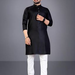 Wearbird Men Solid Straight Kurta (Black)-image-79