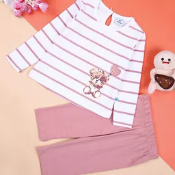 V-Mart Girls Striped Pure Cotton Top with Leggings-image-97