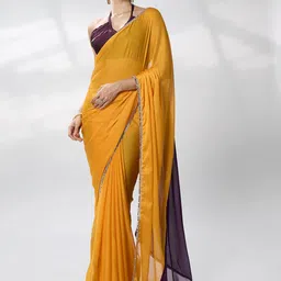 Mitera Colourblocked Mirror Work Pure Chiffon Saree-image-51
