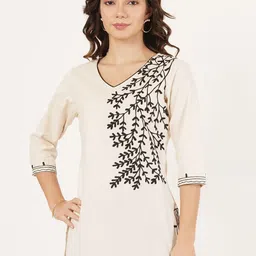 Ethic Glance Ethnic Motifs Embroidered V-Neck Khadi Straight Kurti-23