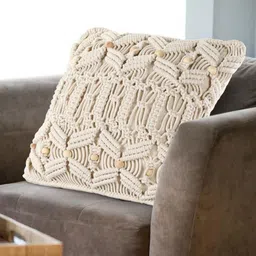 SASHAA WORLD Beige Ethnic Motifs Macrame Cotton Square Cushion Covers-picture-34