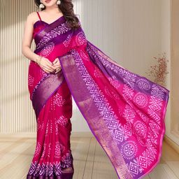 MAGNEITTA Batik Printed Woven Zari Silk Saree With Unstitched Blouse Piece-image-56