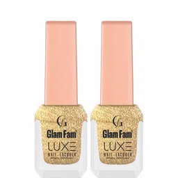 GlamFam Luxe Set Of 2 Glossy Finish Nail Lacquer - 12 ml Each - Metallic Gold 28-58
