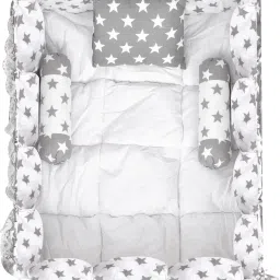 Grey 3 Pillows & Square shape Cotton Baby Bed for 0-1 Year OE-BB16 Baby Bed Star-picture-11