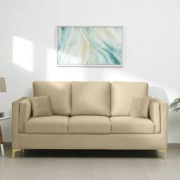 casacraft from pepperfry Dona Velvet 3 Seater Sofa in Bone White Colour-picture-2