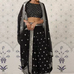 Ode by House of Pataudi Black & Black Embroidered Embellished Pure Georgette Co-Ords-picture-9