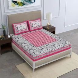 uniqchoice Pink Floral 120 TC Cotton Queen Sized Bedsheet with 2 Pillow Cover-picture-12