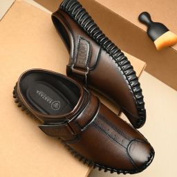 Half Sandals, Brown Slip-On Open Shoe Casuals For Men-image-5