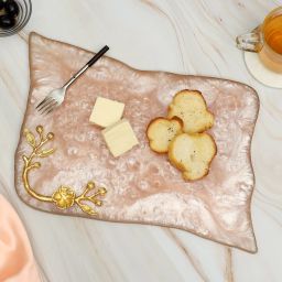 Resin Multipurpose Tray/Platter with Golden Handle | Delicate Tray (Pinkcolor) Tray-image-7